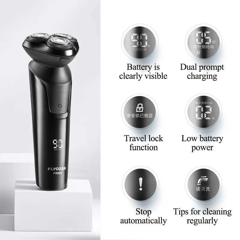 AIKIN Flyco FS903 Men Electric Shaver Smart IPX7 Waterproof Rechargeable Beard Razor 1 Hour Quick Charging Trimming HandW250117