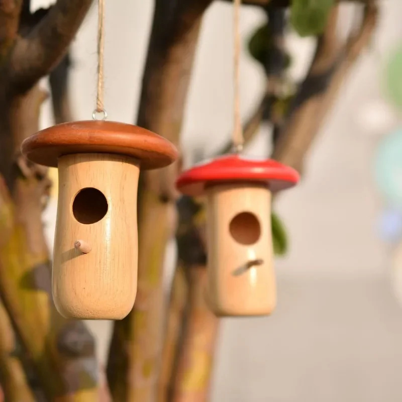 1Pc Outdoor Hummingbird House Natural Wooden Hanging Hummingbird Nest Wild Bird House Hummingbird Feeder Outdoor Garden Yard 250121