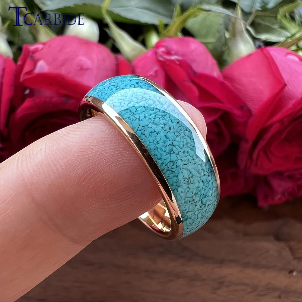 4MM 6MM 8MM multi-color turquoise ring mens womens beautiful tungsten engagement and wedding ring dome polished finish comfortable fit 250110