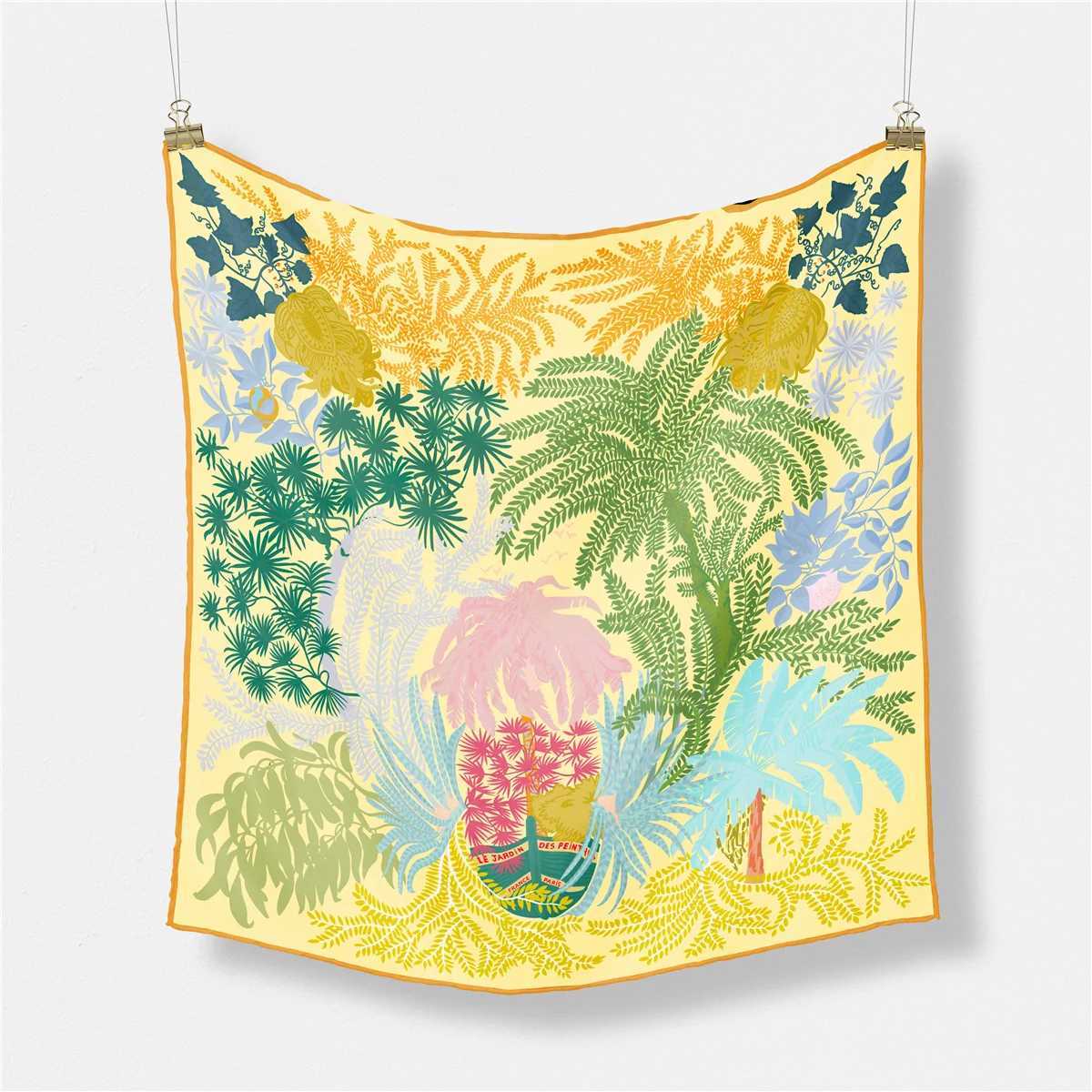 53cm Brand Design Leaves Small Square Scarf Woman 2024 New Twill Silk Scarf Luxury Bandana Headband Hijab Foulard Neckerchief W250118