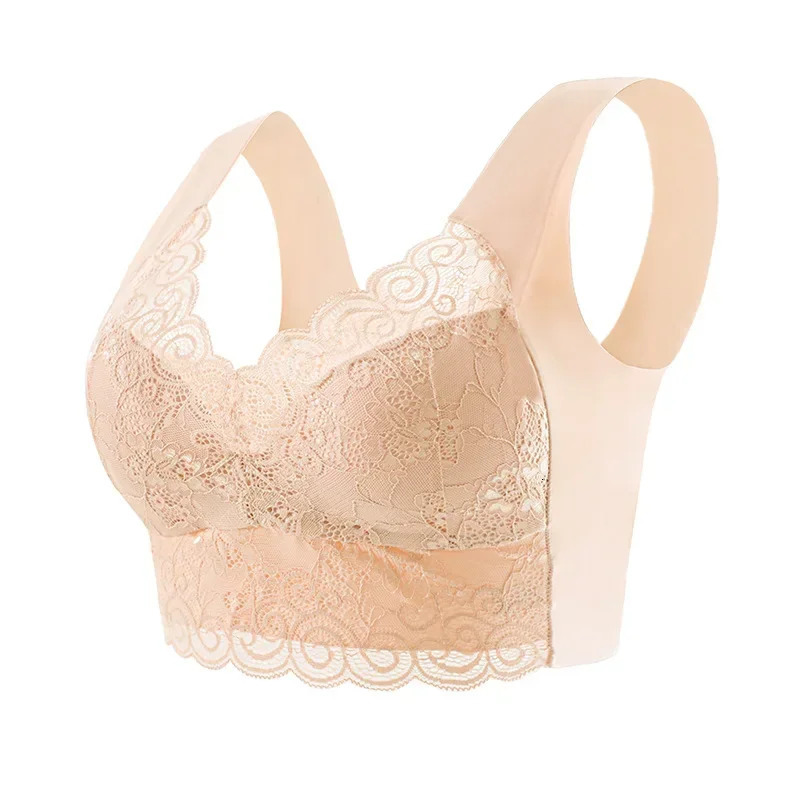 1pcs Ice Silk Seamless Lace Bra Top Support Underwear No Steel Ring Comfortable Large Size Sleep Vest Bralette 250122