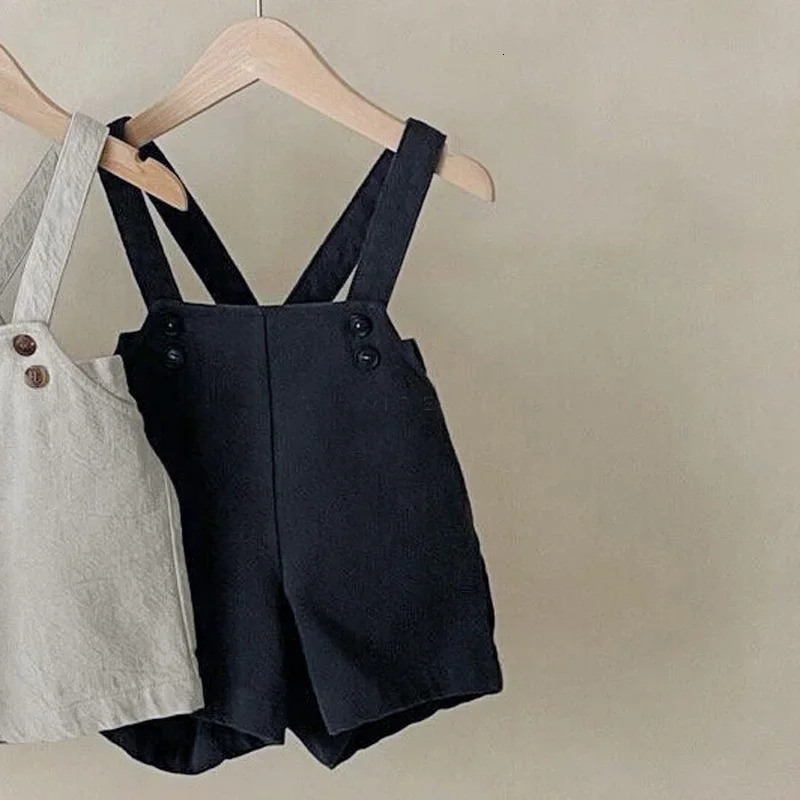 Korean Style Summer Kid Boy Girl Shorts Khaki Light Grey Blue Sling Pants Loose Trousers Children Retro Overalls E3257 250117