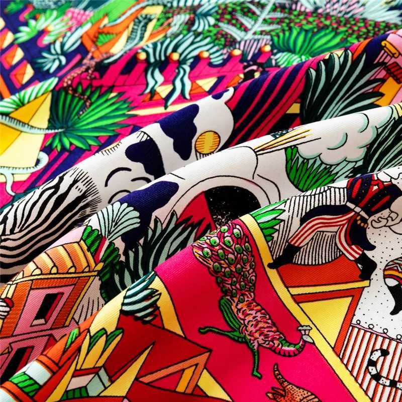 POBING Twill Silk Scarf Women Animals Kingdom Square Scarves Manual Hand Rolled Echarpes Foulards Femme Wr Bandana Hijab 90CM W250118