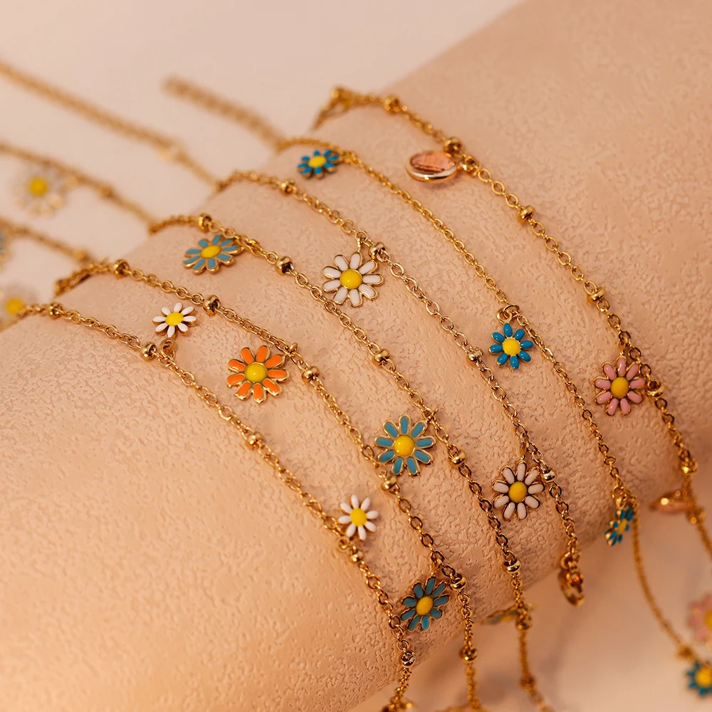 Cute daisy flower ankle for women romantic Korean stainless steel jewelry 250110