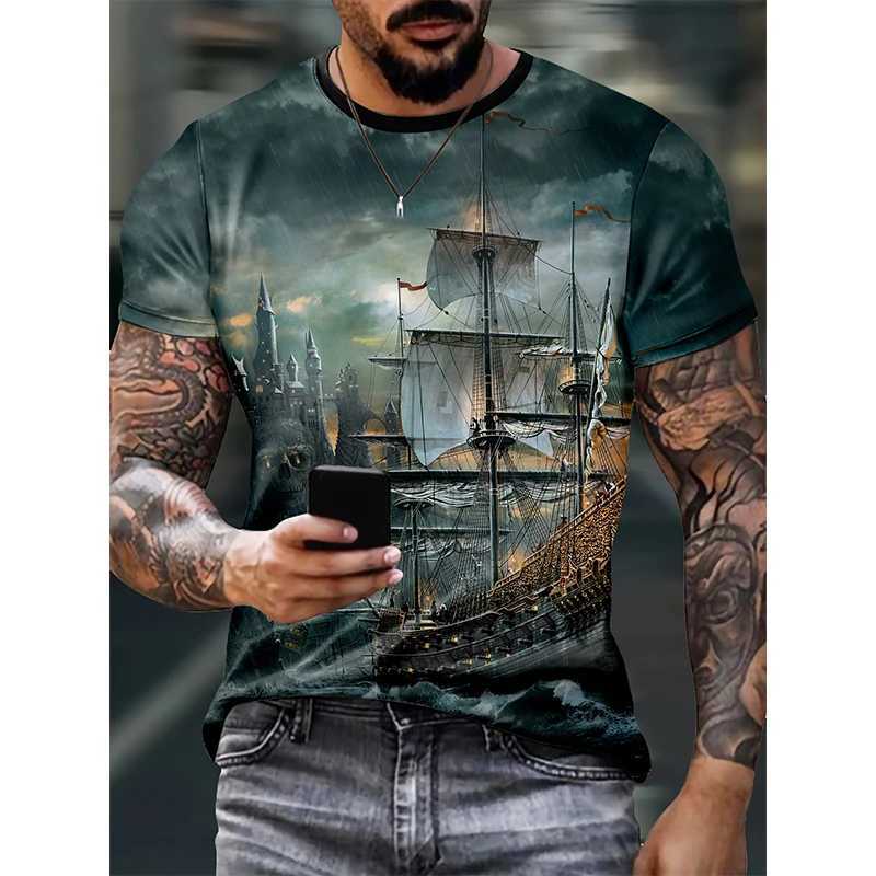 Sailing Ship Graphic T-Shirts Sailboat 3D Print Men Women T Shirt Short Sleeve Oversized Harajuku Y2k Tops Tees Kids Clothing W250117