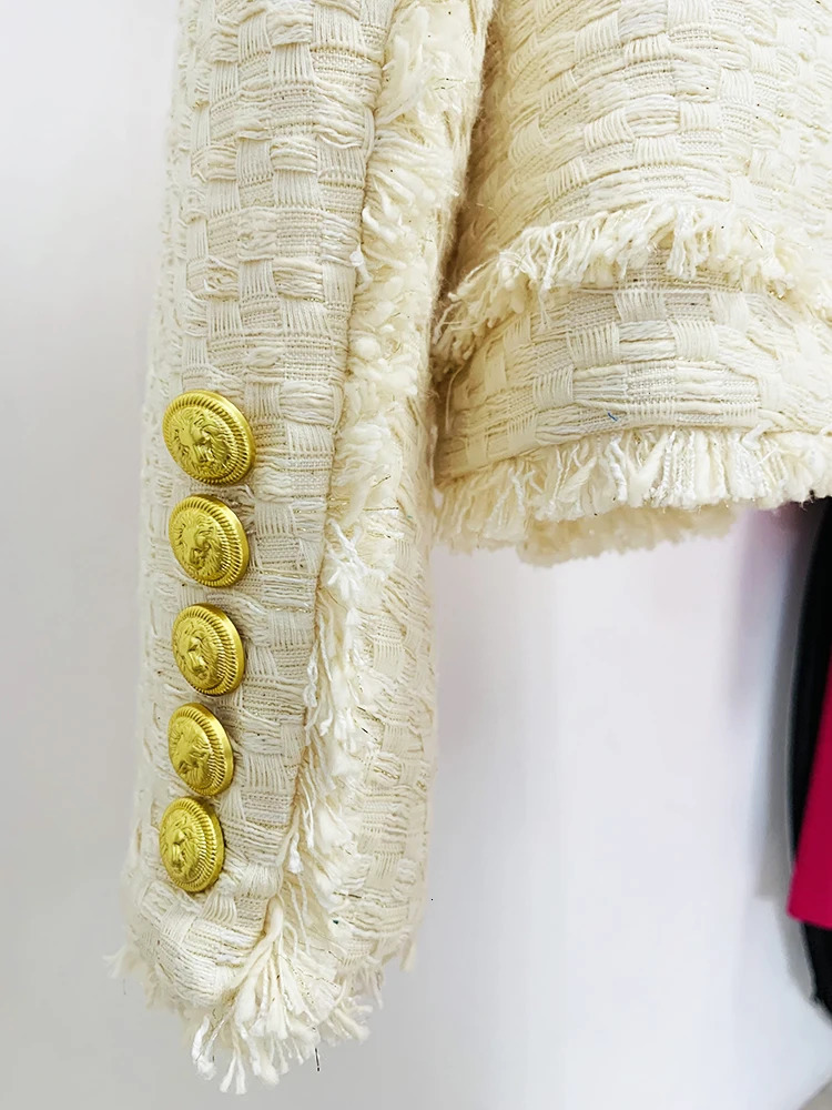 HIGH STREET est FW ner Fashion Suit Set Womens Lion Buttons Tassel Fringed Tweed Jacket 250122