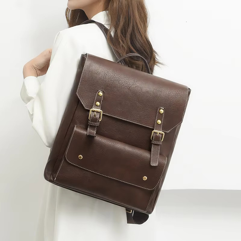 Women Backpack PU Leather Men Rucksack Vintage Double Ladies Shoulder Large Capacity School Bag Backpacks Daypack Bagpack