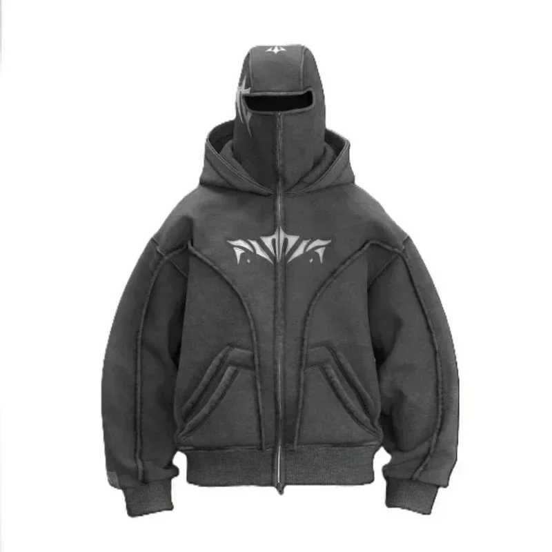 Y2K retro high street personality fashion men pullover hoodie Gothic double hat design street wear oversized casual sweatshirt W250117