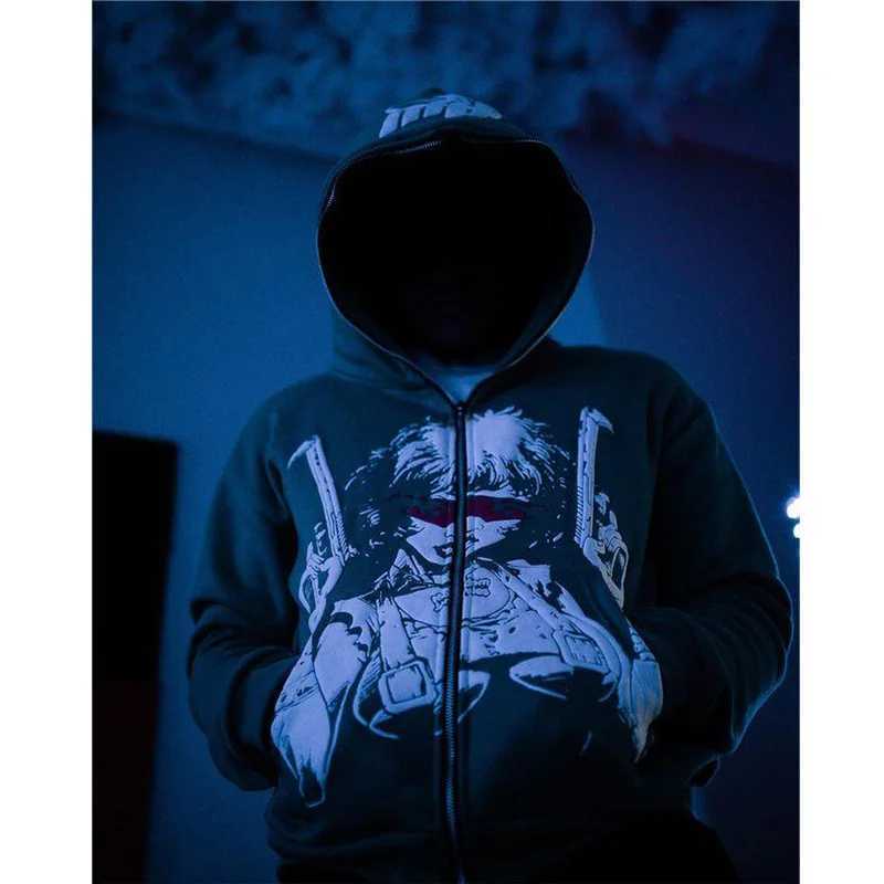 New Y2K Zipper Hoodie American Retro Hip Hop Fashion Pattern Printing Super Large Hoodie Mens Punk Harajuku Gothic Street Clothing W250117