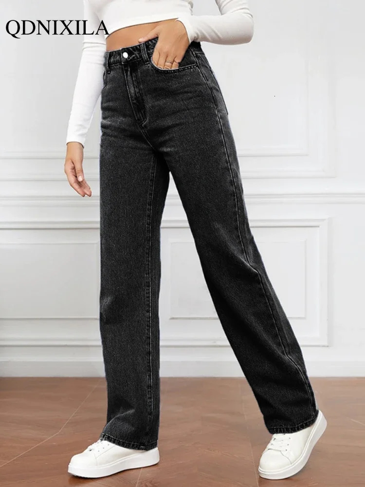 Spring Autumn Womens Jeans High Waist Washed Fashion Straight Trousers Korean Casual Streetwear Denim Pant for Women 250122