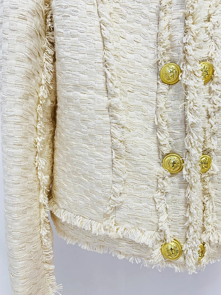 HIGH STREET est FW ner Fashion Suit Set Womens Lion Buttons Tassel Fringed Tweed Jacket 250122