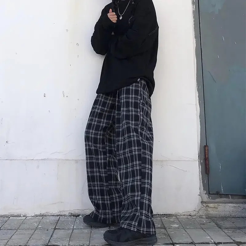 Summer Plaid Pants Women S3XL Casual Chic Oversize Loose Wide Leg Trousers for Harajuku High Waist Hiphop Female 250122