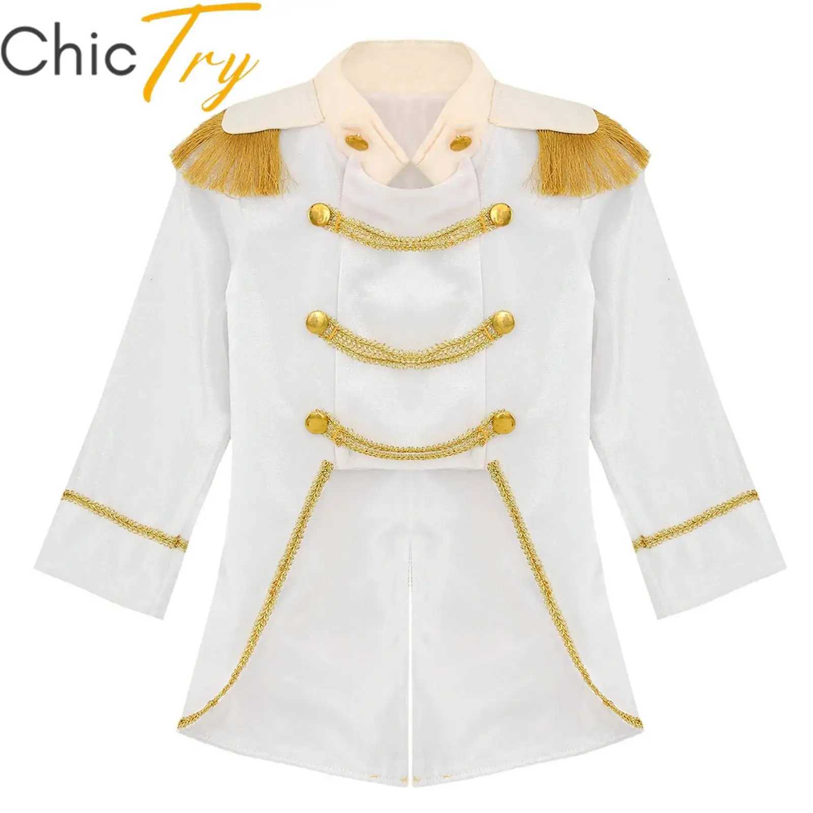 Little Boys Prince Cosplay Costume Long Sleeve Gold Fringe Braiding Velvet Tuxedo Tailcoat Royal Court Cosplay Jacket Dress Up W250117
