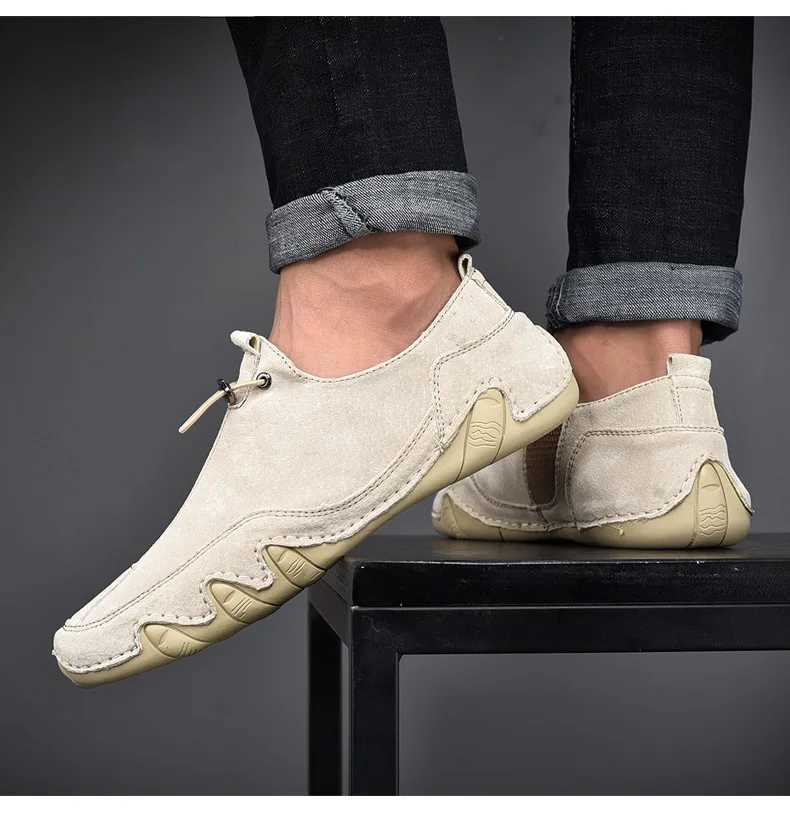 2024 Mens Sneakers Casual Slip Loafers Outdoor Light Flats Autumn Genuine Leather Shoes Comfortable Solid Color Mens SneakersXJ250118