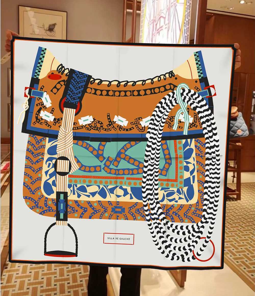 New 90cm Twill Silk Scarf Shl Luxury Brand Saddle Print Square Scarves Women Hijabs Bandana Foulard Neckerchief Head Scarves W250118