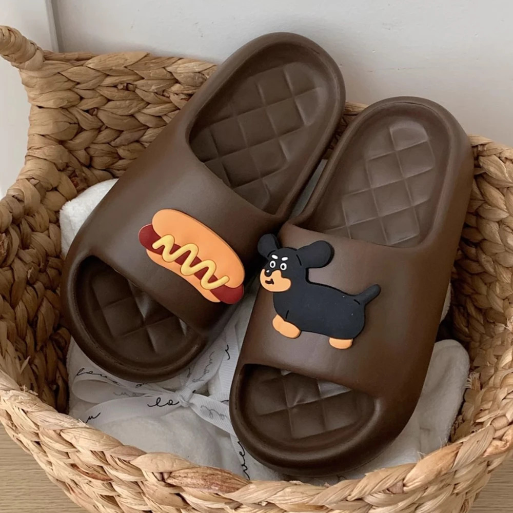 Cute Bear Design Thick Sole Women Slippers Slides Bathroom Beach Indoor Sandals Summer Couple Shoes 250117