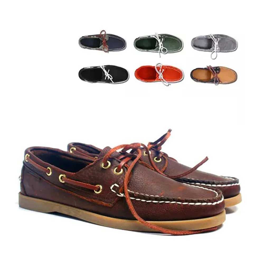 Men Boat Shoes Genuine Leather Sneakers Women Loafers Driving Fi Handmade England Flat Casual Board Shoes Lace upXJ250118