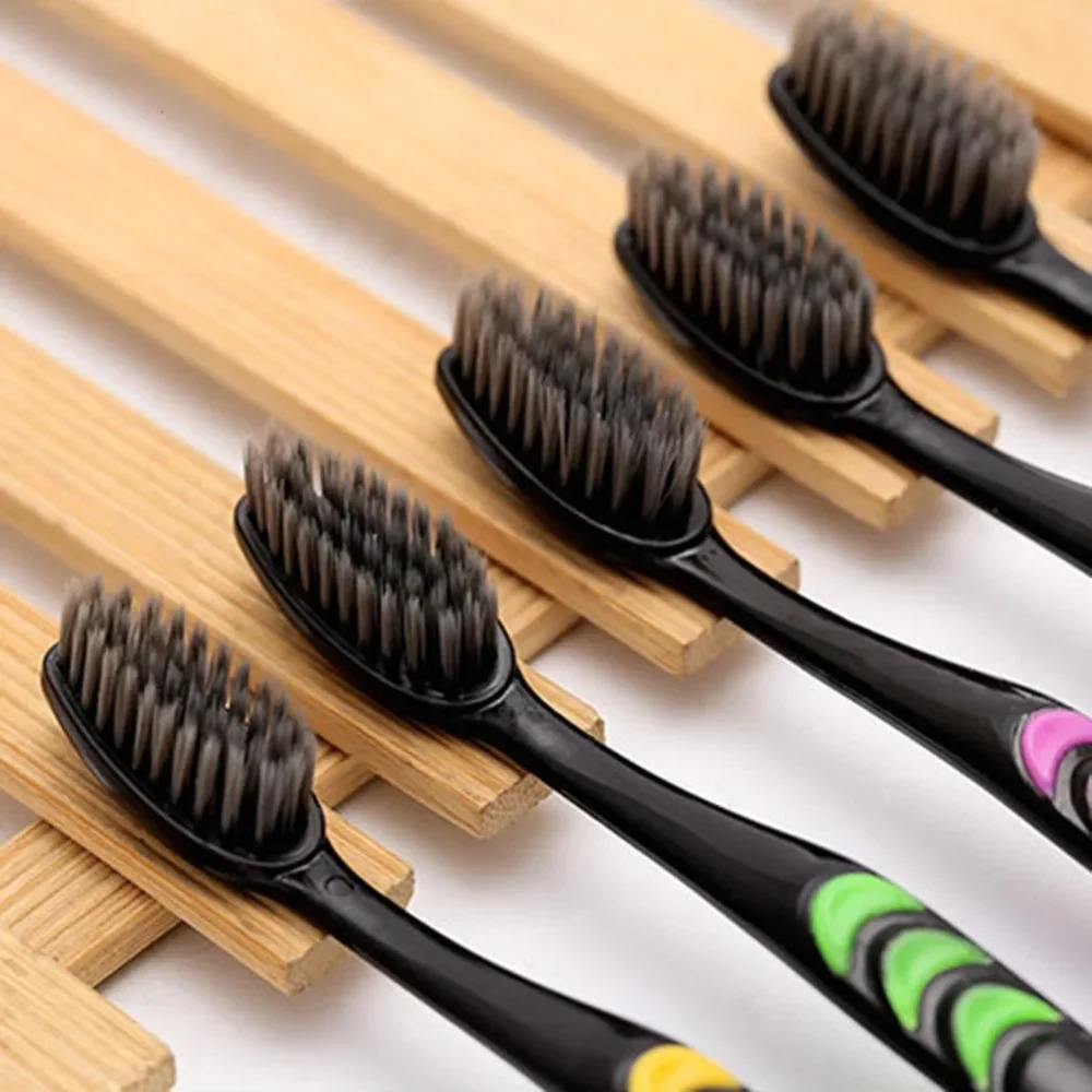 10PC Personal Environmental Bamboo Charcoal Toothbrush for Oral Health Low Carbon Medium Soft Bristle Wooden Handle 250115