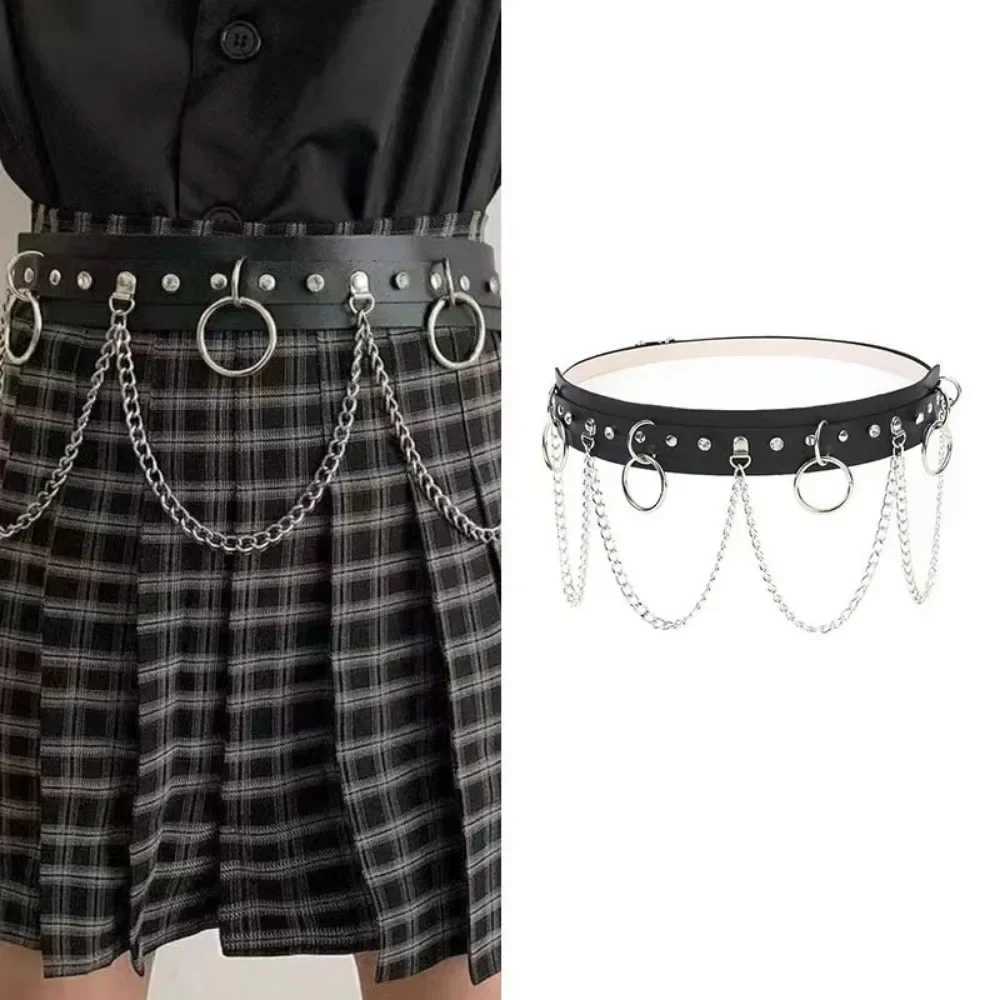 Witches vegan leather statement belt Moon Heart Circle chain belt goth rock Vintage Waistband For Women Girls W250120
