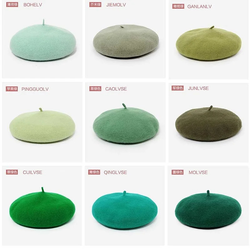 Green color Wool Beret Japanese hat Retro Painter Hat Bud Hat Autum Winter Vintage Caps Keep Warm Cute Casual Hat Women Beret 250120