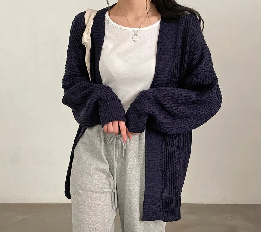 Slouchy Cardigan Knitted Drop Shoulder Long Sleeve Ribbed Open Front Sweater Jacket Women Teengirl Fall Winter Basic Outfit 250109