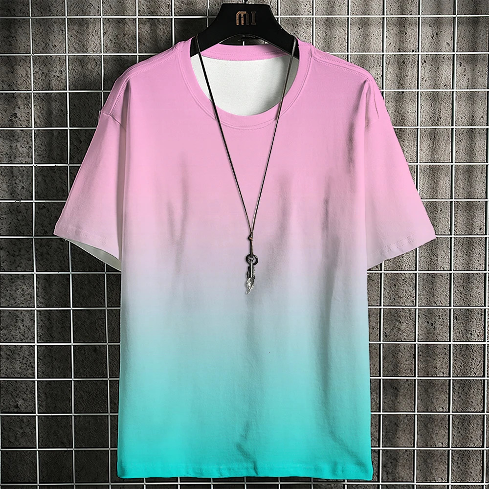 Summer Mens Tshirt Gradient Print Pattern Simple Trend Classic Street Style Clothing Casual High Quality Top 250122