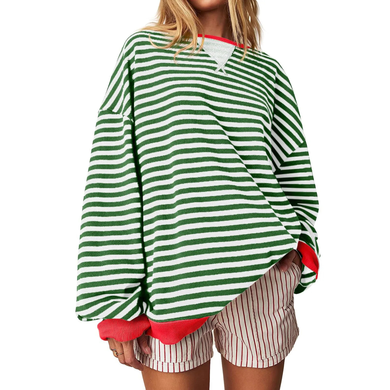 y2k Oversized Stripe Patchwork Womens Hoodie ONeck Long Sleeve NoHat Street Wear Women Fall Jersey de mujer 250122