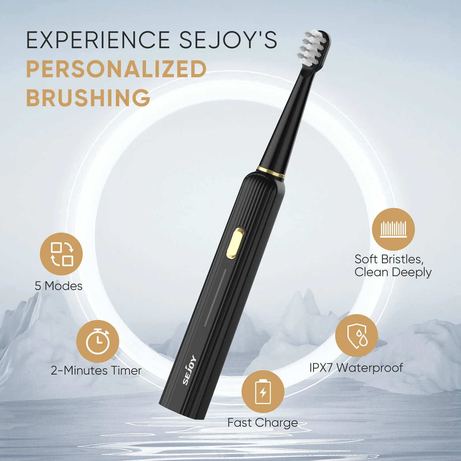 SEJOY Sonic Electric Toothbrush Rechargeable For Adult Rotating With 12 Brush Heads 5 Modes Timer 250115