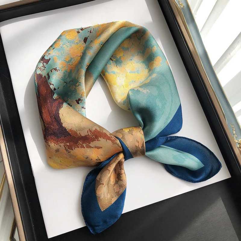 Spring/Summer Golden Tree Printed Neck Scarf Outdoor Decoration Wr Womens Breathable 70 * 70cm Silk Square Scarf W250118
