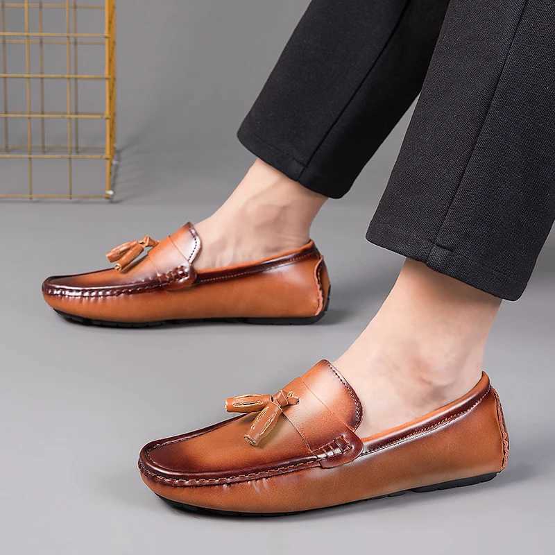 Italian Mens Shoes Casual Brands Slip Formal Luxury Shoes Men Tassel Loafers Genuine Leather Brown Driving ShoesXJ250118