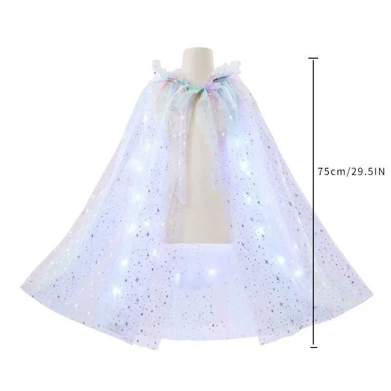 LED Princess Girls Cape Children Costume Cloak Kids Aurora Rapunzel Elsa Carnival Party Clothes Sequins Performance Accessory W250117