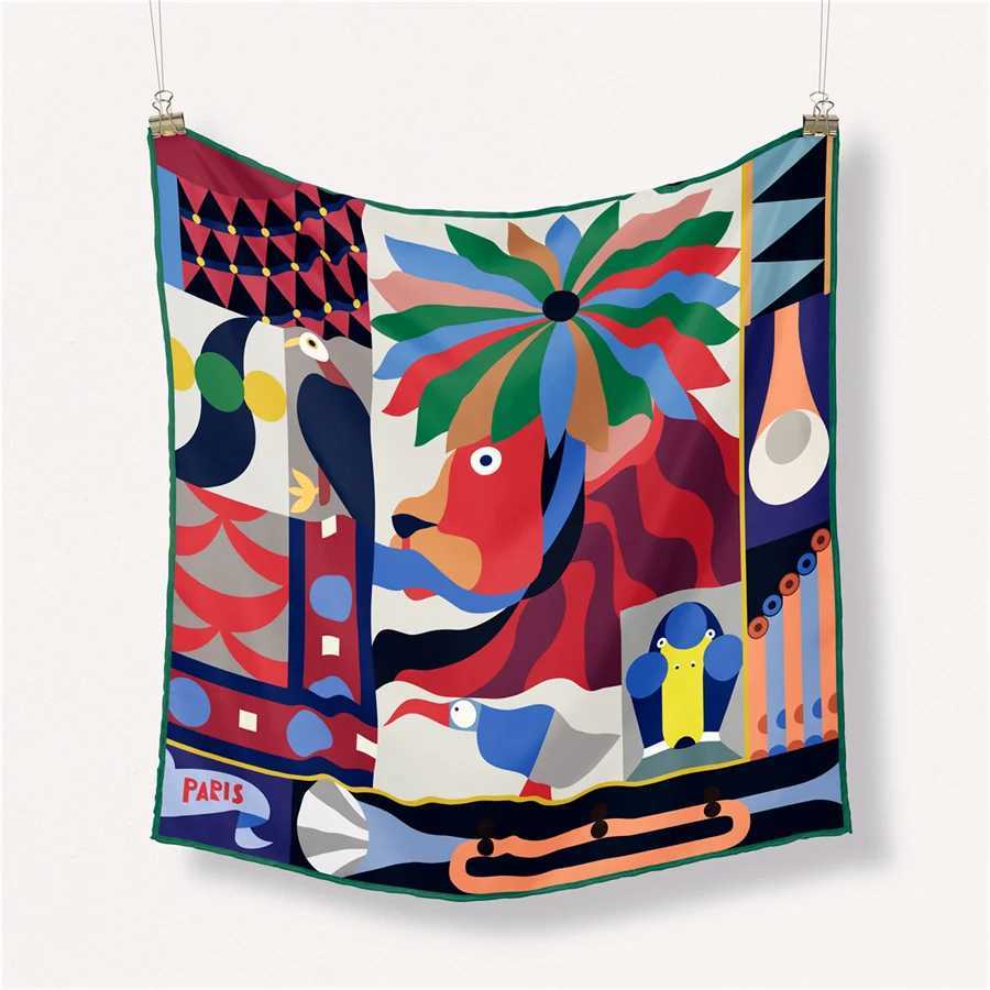 Twill Silk Scarf Woman in Painting Square Scarves Wrs Bandana Small Hijab Silk Foulards Tie Headband Neckerchief 53CM W250118