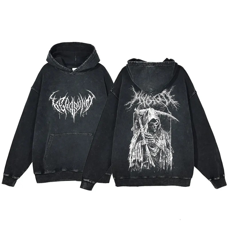 Y2K Hoodies Men Anime Harajuku Gothic Skull Print Hooded Sweatshirt Teen Workout Casual Vintage Hip Hop Long Sleeve Pullover 250108