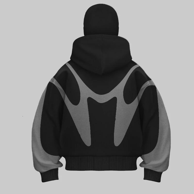 Retro Printed Devil Pattern Double Hat Style Hoodie Y2K Harajuku Casual Couple Zipper Hoodie Sportswear Fashion Street Clothing 250109
