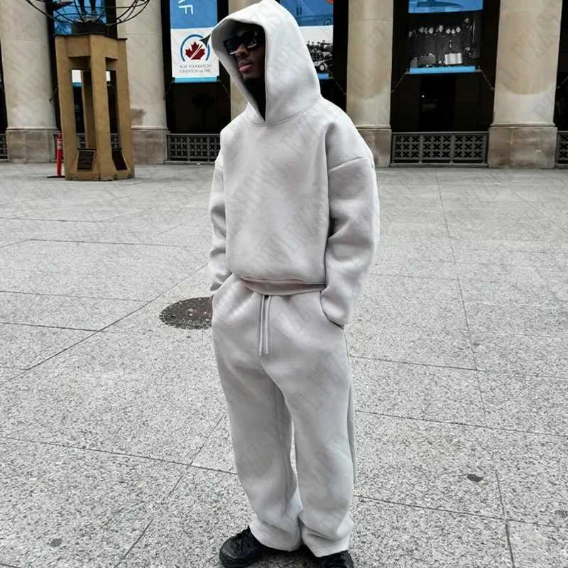 Y2K High Street Gothic Solid Color Sweatshirt Set Punk Harajuku Retro Hip Hop Rock Pocket Casual Street Clothing Mens Sports Pants W250117