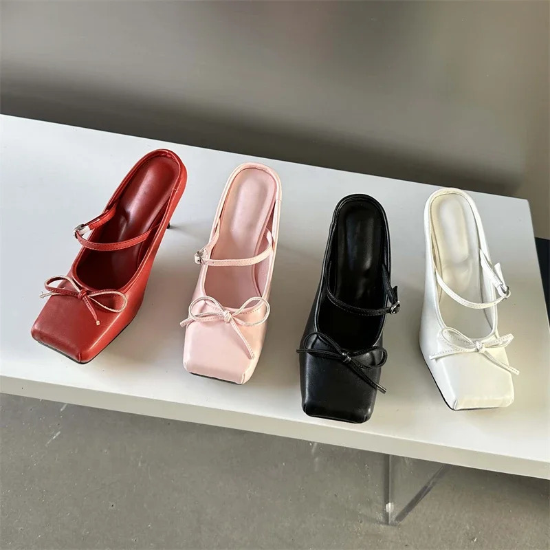 Eilyken Bowknot Square Toe Women Pumps Sexy Buckle Strap Thin High Heels Banquet Prom Mule Slippers Shoes 250118