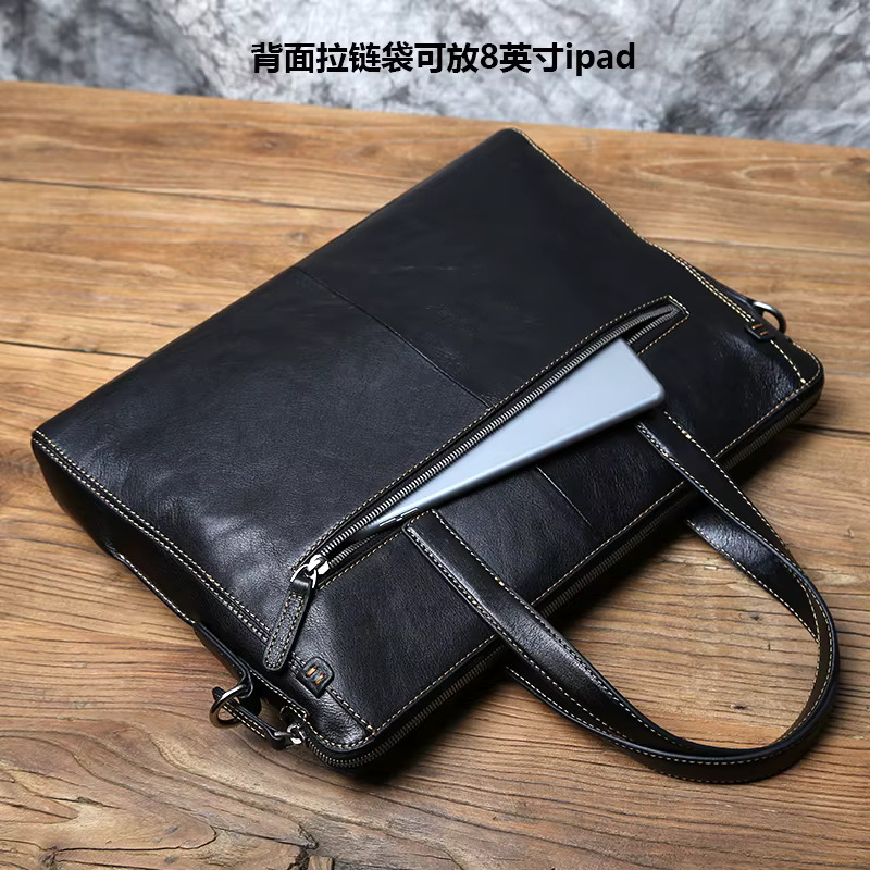 NZPJ Men Leather Handbag First Layer Cowhide Business Computer Large-Capacity One-Shoulder Messenger Bag For 14 Inch Laptop
