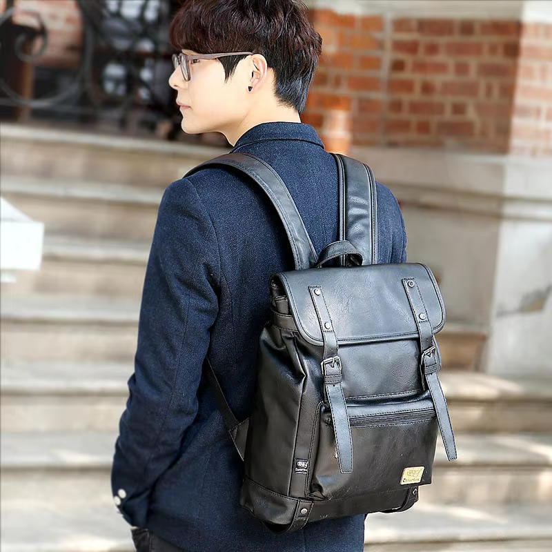 Three Box Brand Leather Men Women Korean Backpack Male Travel Casual Daypacks For Teenagers Back Pack Bagpack Mochila