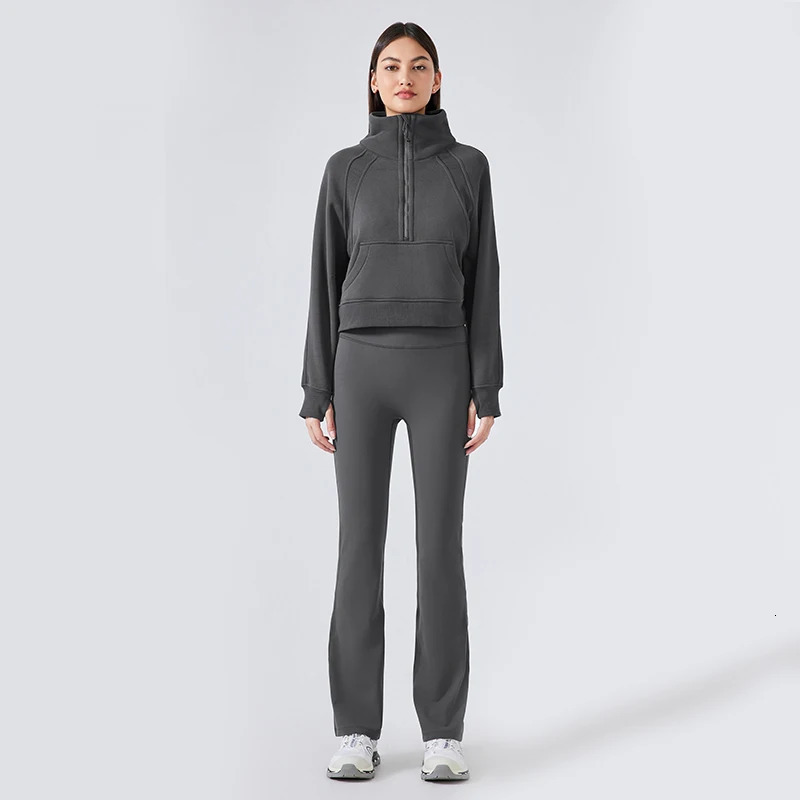 Womens 2Piece Winter Warm Tracksuit Fleece HalfZip High Neck Pullover Sweatshirt Loose StraightLeg Pants for Gym Casual Wear 250122