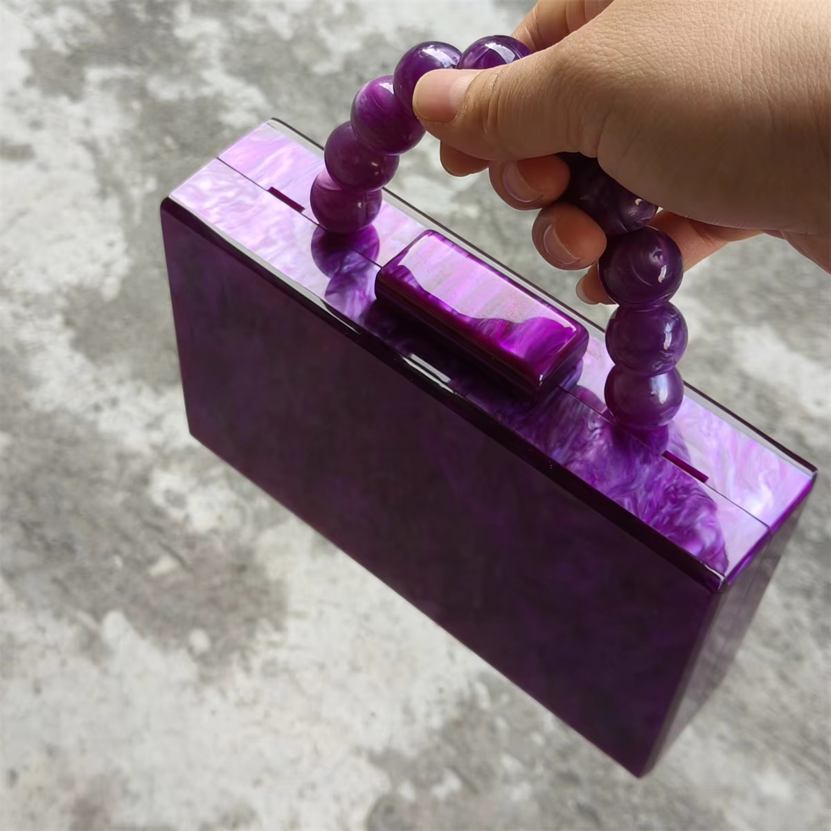 Pearl Marble Dark Purple Acrylic PVC Evening Bags Women Gorgeous Handmade Purses And Handbags Wedding Party Beach Flap