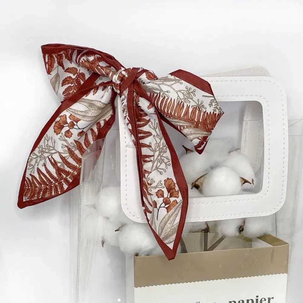 Camellia Mid-Autumn Festival Gift Box Silk Scarf New Version Hair Decoration Ribbon Flower Long Hair with Leaves W250118