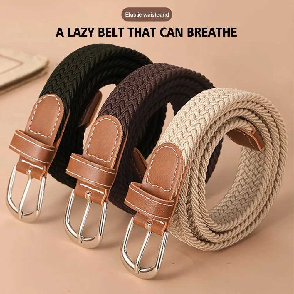 120-130cm Casual Knitted Pin Buckle Men Belt Woven Canvas Elastic Expandable Braided Stretch Belts For Women Jeans Female Belt W250120
