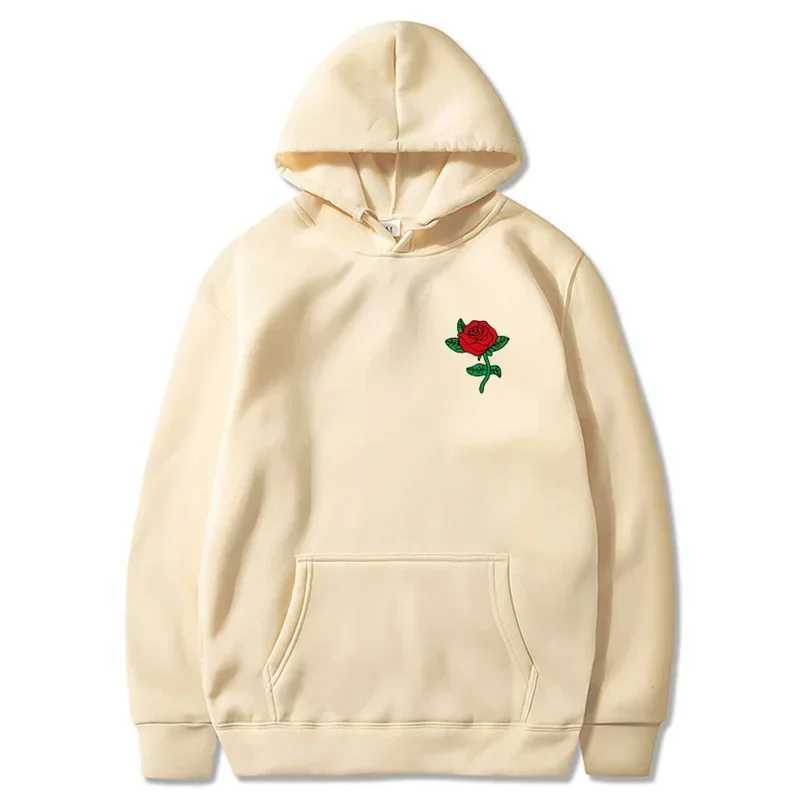 Autumn new hip-hop streetwear fashion hoodie rose print wool latte casual mens hoodie sportswear W250117
