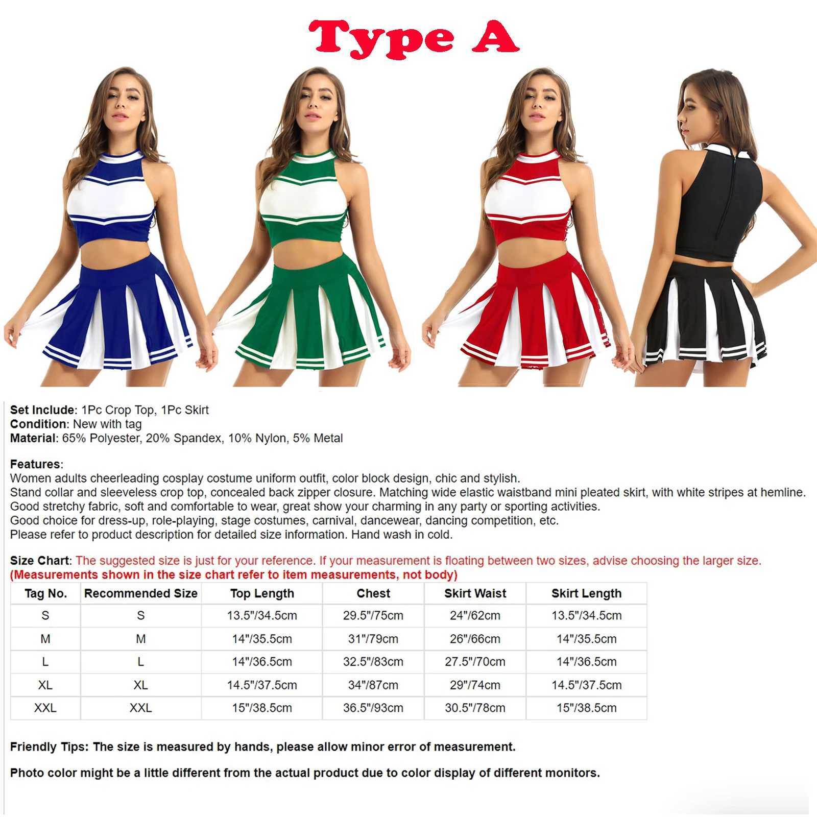 2Pcs Women Adults Cheerleading Costume Uniform Stand Collar Sleeveless Crop Top with Mini Pleated Skirt Cheerleader Dance OutfitW250121