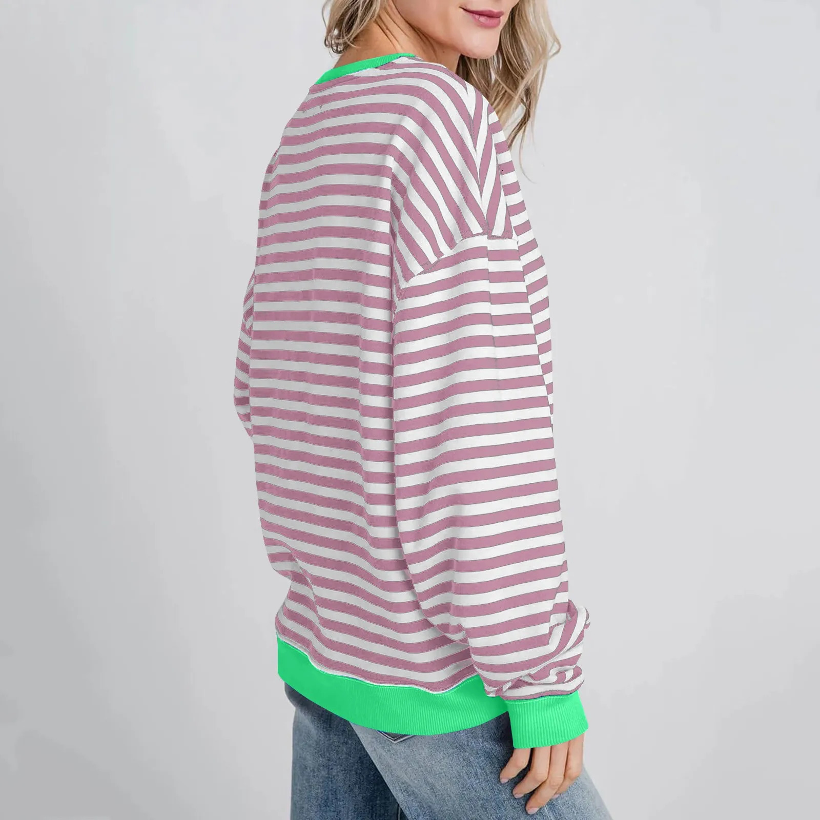 y2k Oversized Stripe Patchwork Womens Hoodie ONeck Long Sleeve NoHat Street Wear Women Fall Jersey de mujer 250122