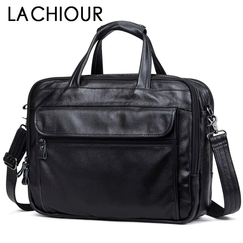 Fashion Genuine Leather Men A4 Office Handbag Business Casual Men's Travel Bag 15.6" Laptop Shoulder Bags Tote Briefcase