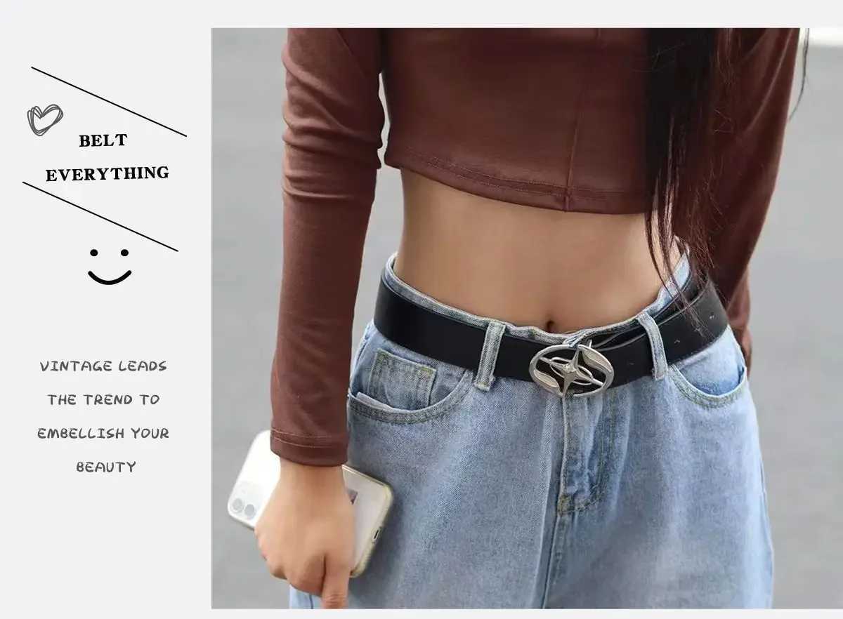 2023 Fashion Metal Star Button Gothic Punk Style Belt For Men Women Casual Style Belt For Daily Wear Jeans For Men Women Belt W250120