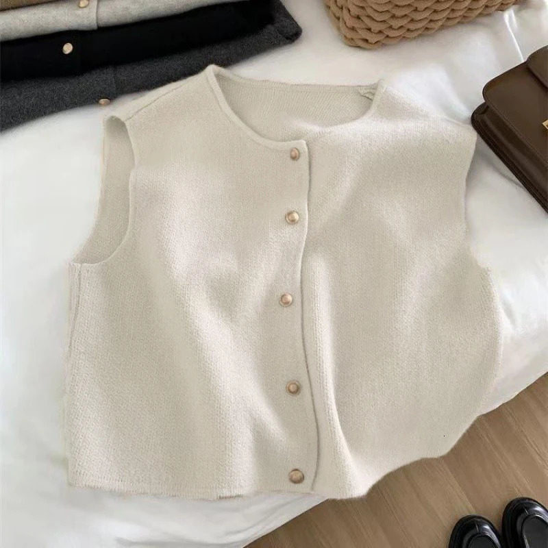 C S Autumn Women Cardigan Korean Elegant Knitted Sleeveless Female Casual Sweater Tanks Slim Fashion Ladies Tops 250109