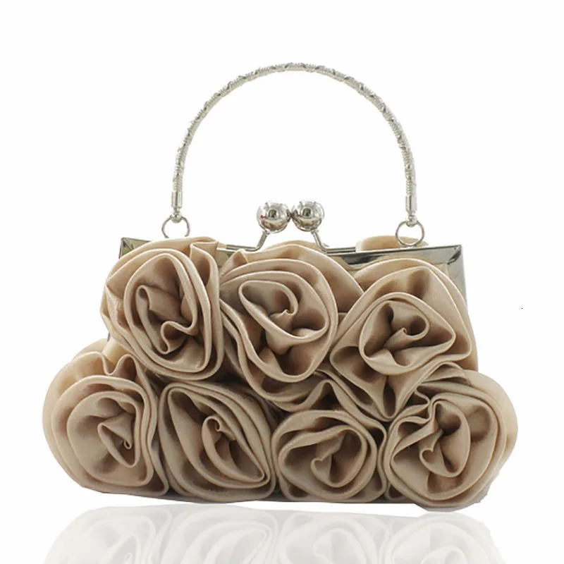 XIYUAN Fashion Women Clutches Rose Flower Solid Color Handbag Casual Party Wedding Evening Bag Bridal Purse Champagne Bag 250118