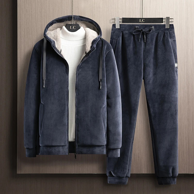 Hooded Sweat shirtPant 2-piece Set Men Set Sports Suit Fleece Thickened Sportswear Casual Men Tracksuit Winter Tracksuit 6XL 7X 250117